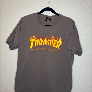 Thrasher Charcoal Tee with Fiery Logo